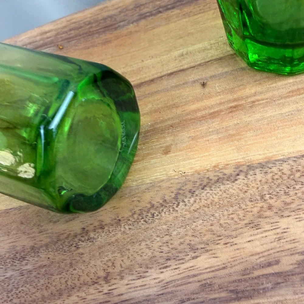 Seneca Lime Green Glass Tumblers Vintage Paneled Juice Water Glasses Set of 2